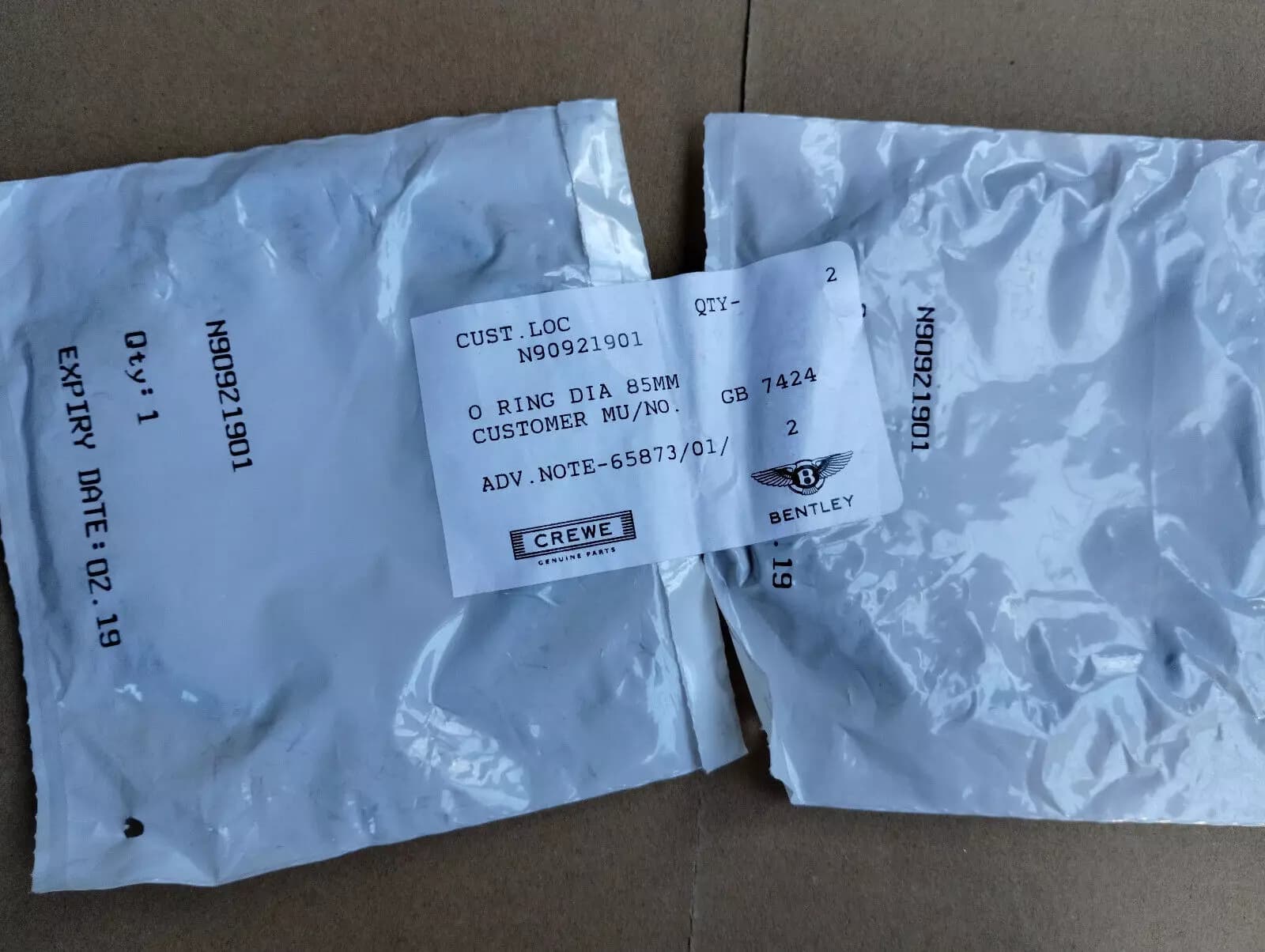 ORIGINAL BENTLEY O RING 2 PCS Nr: N90921901