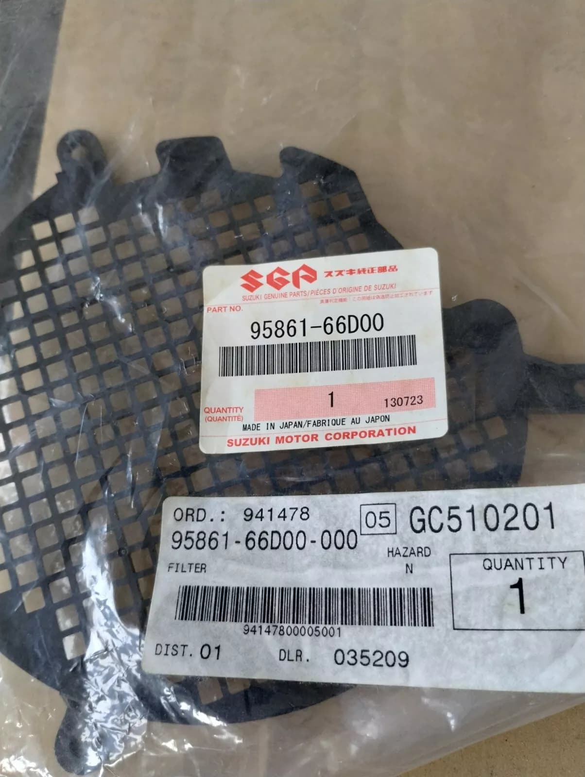Genuine Suzuki, Filter No: 95861-66D00