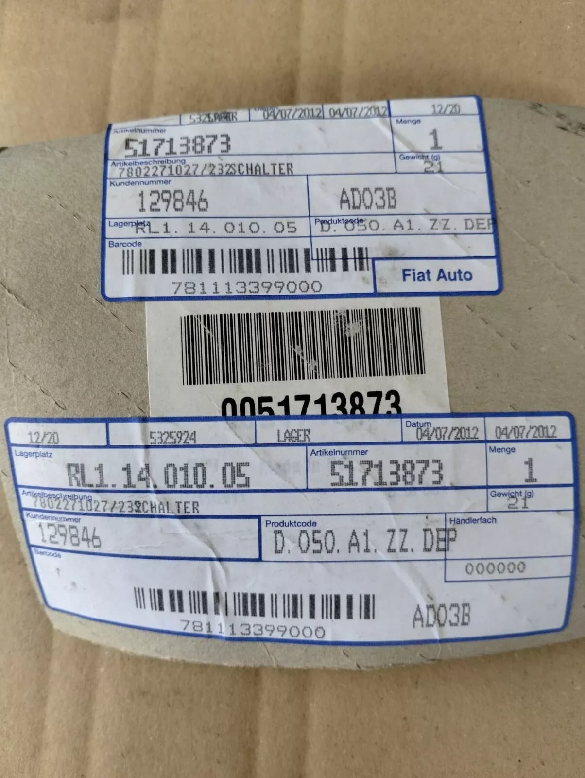 Genuine FIAT Brake light switch No: 51713873