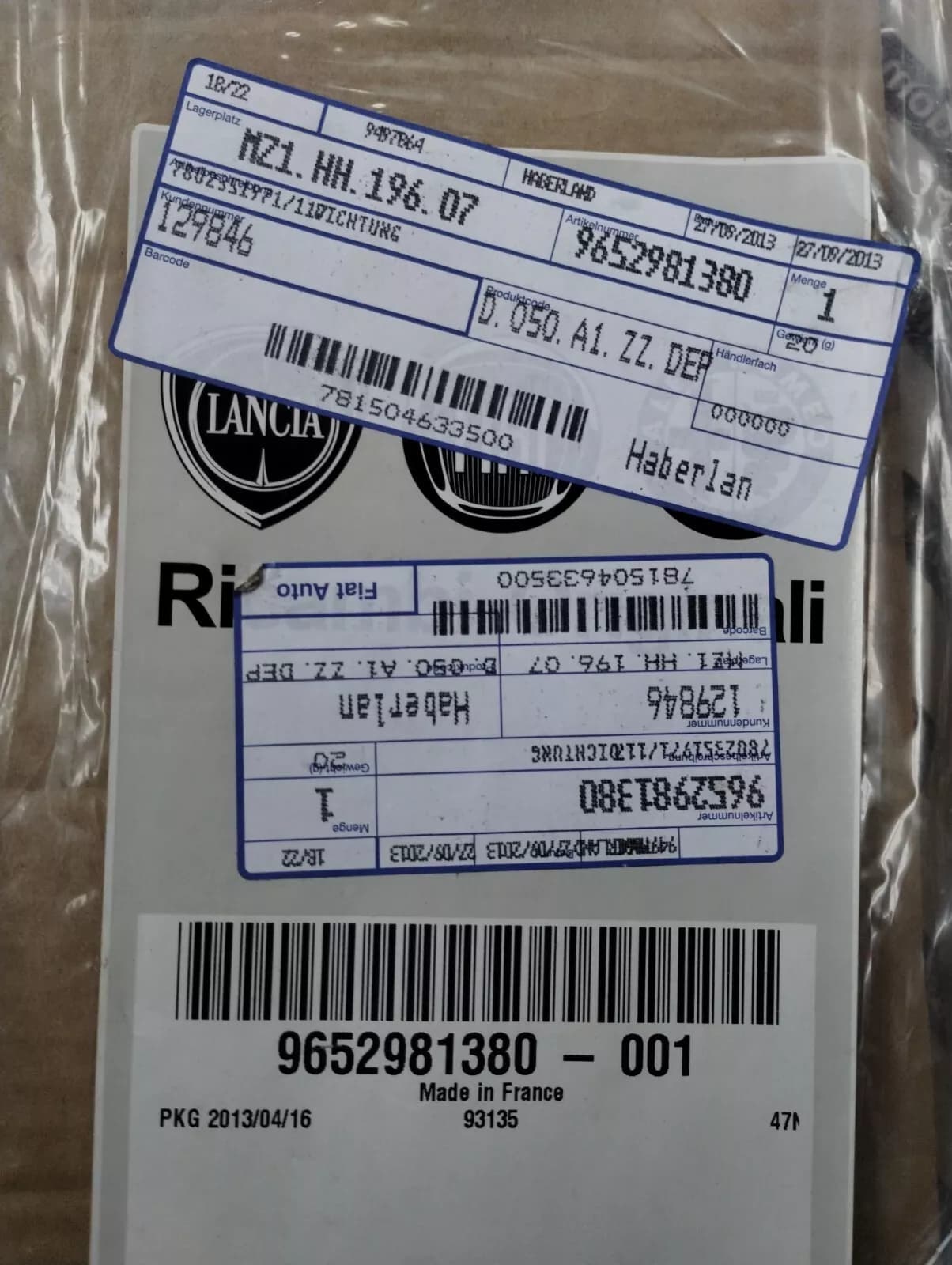 Genuine Fiat, Lancia, Alfa Romeo, GASKET No : 9652981380