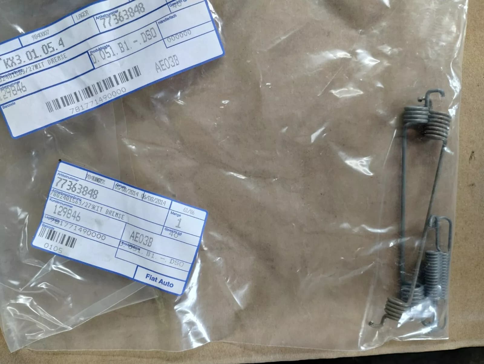 Genuine Fiat KIT BRAKE No: 77363848