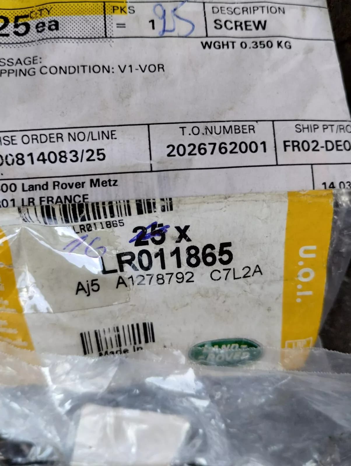 Genuine Jaguar, Land Rover, screw 16 Pcs No: LR011865