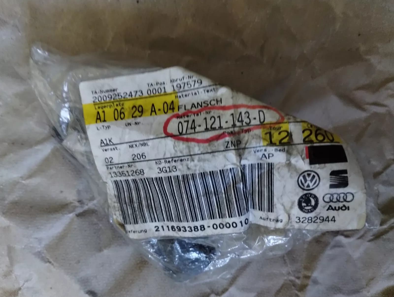 Genuine Volkswagen, Audi Coolant flange No: 074121143D