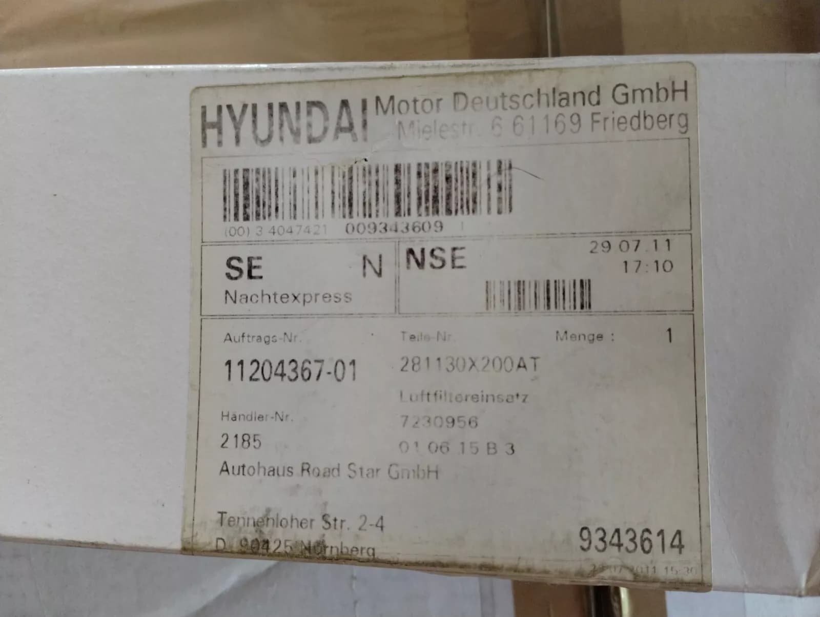 Genuine Hyundai, Filter 1 pcs no: 281130X200AT