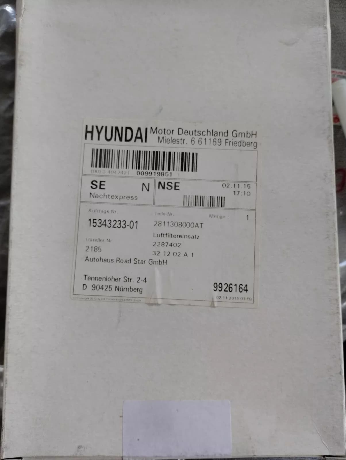 Genuine Hyundai, Filter 1 pcs no: 2811308000AT