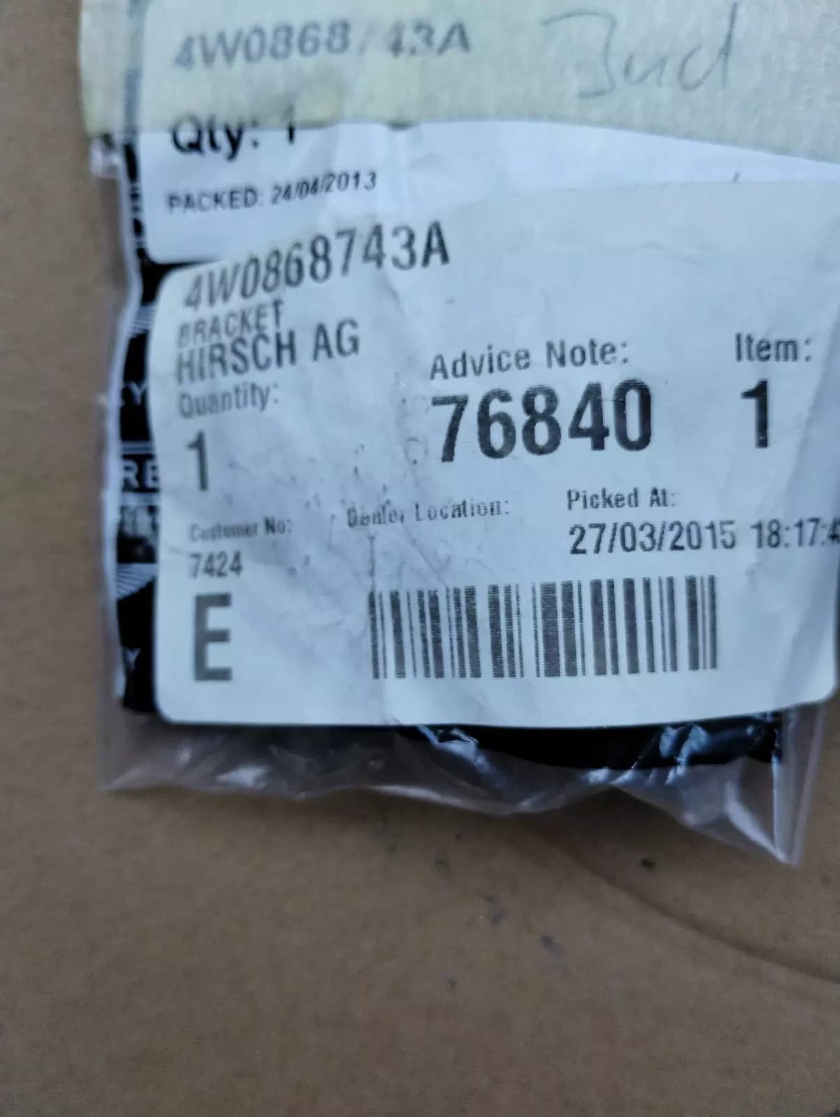 ORIGINAL BENTLEY BRACKET 1 PCS No: 4W0868743A