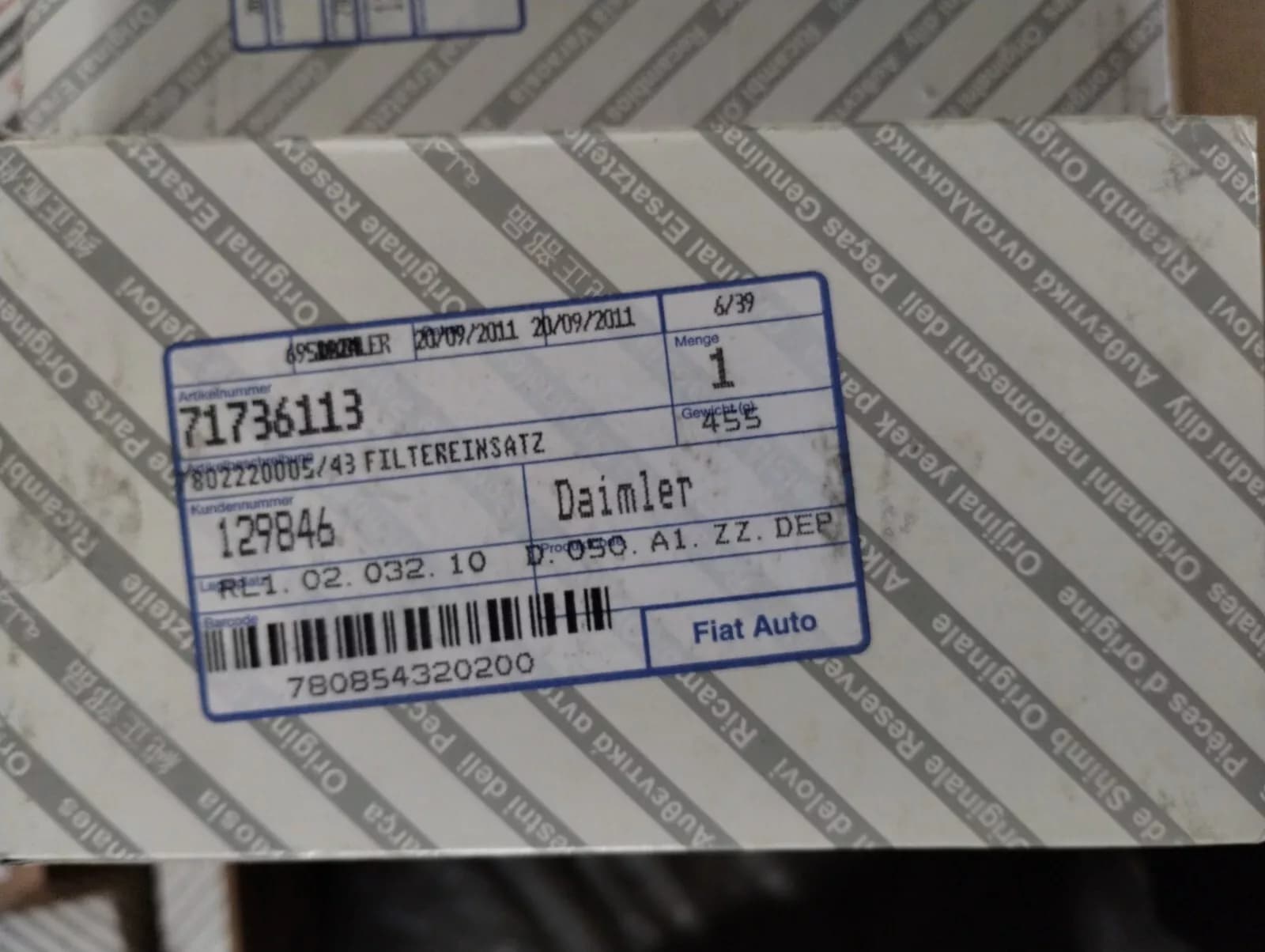 Genuine Fiat, Lancia, Alfa Romeo, Filter No: 71736113