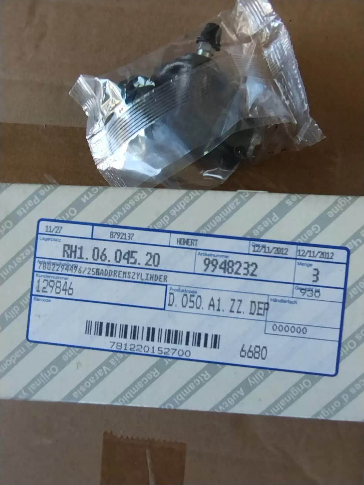 Genuine Fiat WHEEL CYLINDER No: 9948232