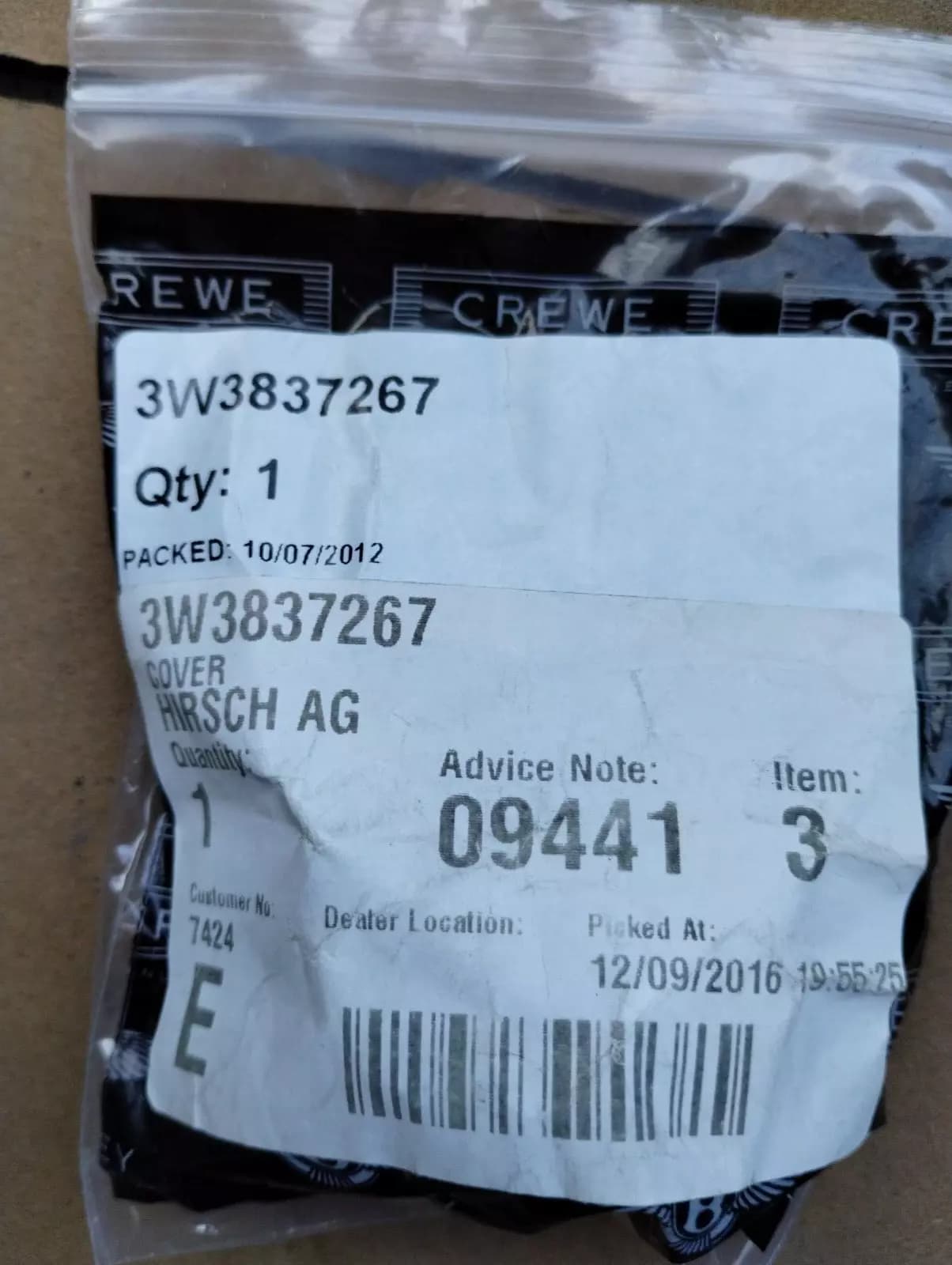 ORIGINAL BENTLEY COVER 1 PCS No: 3W3837267