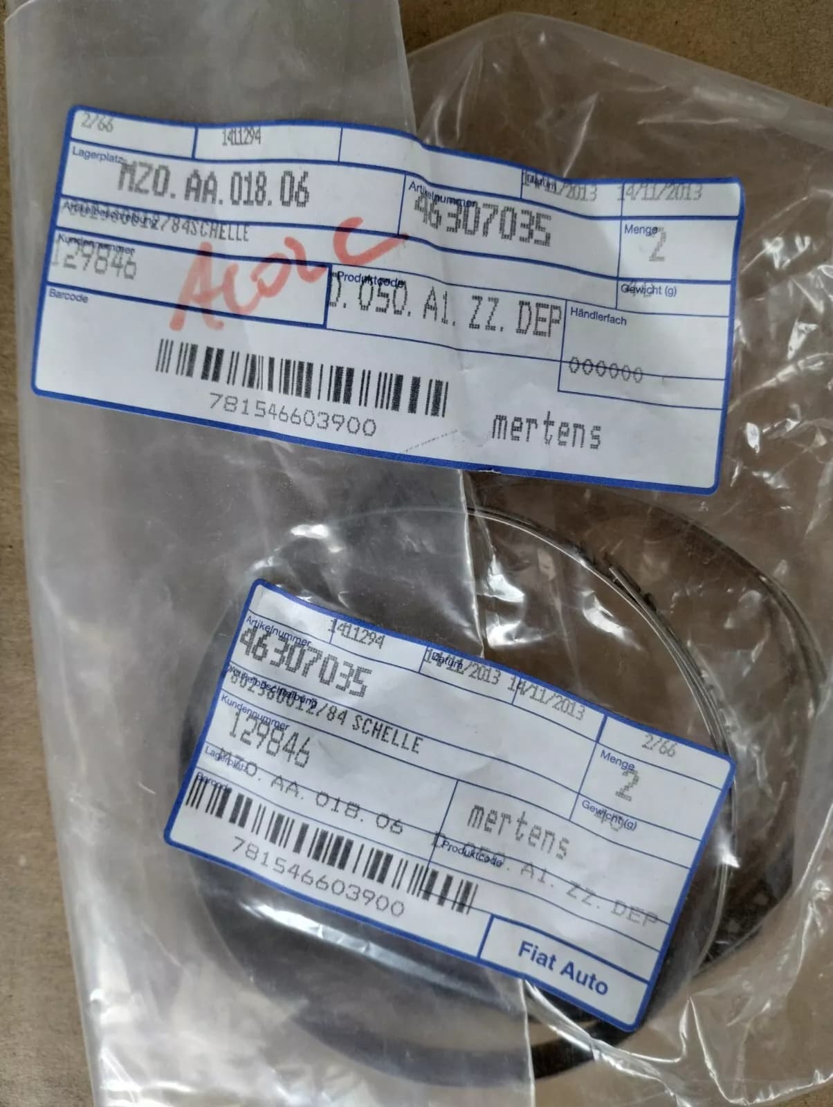 Genuine Fiat, Alfa Romeo clamp 2 pcs No: 46307035