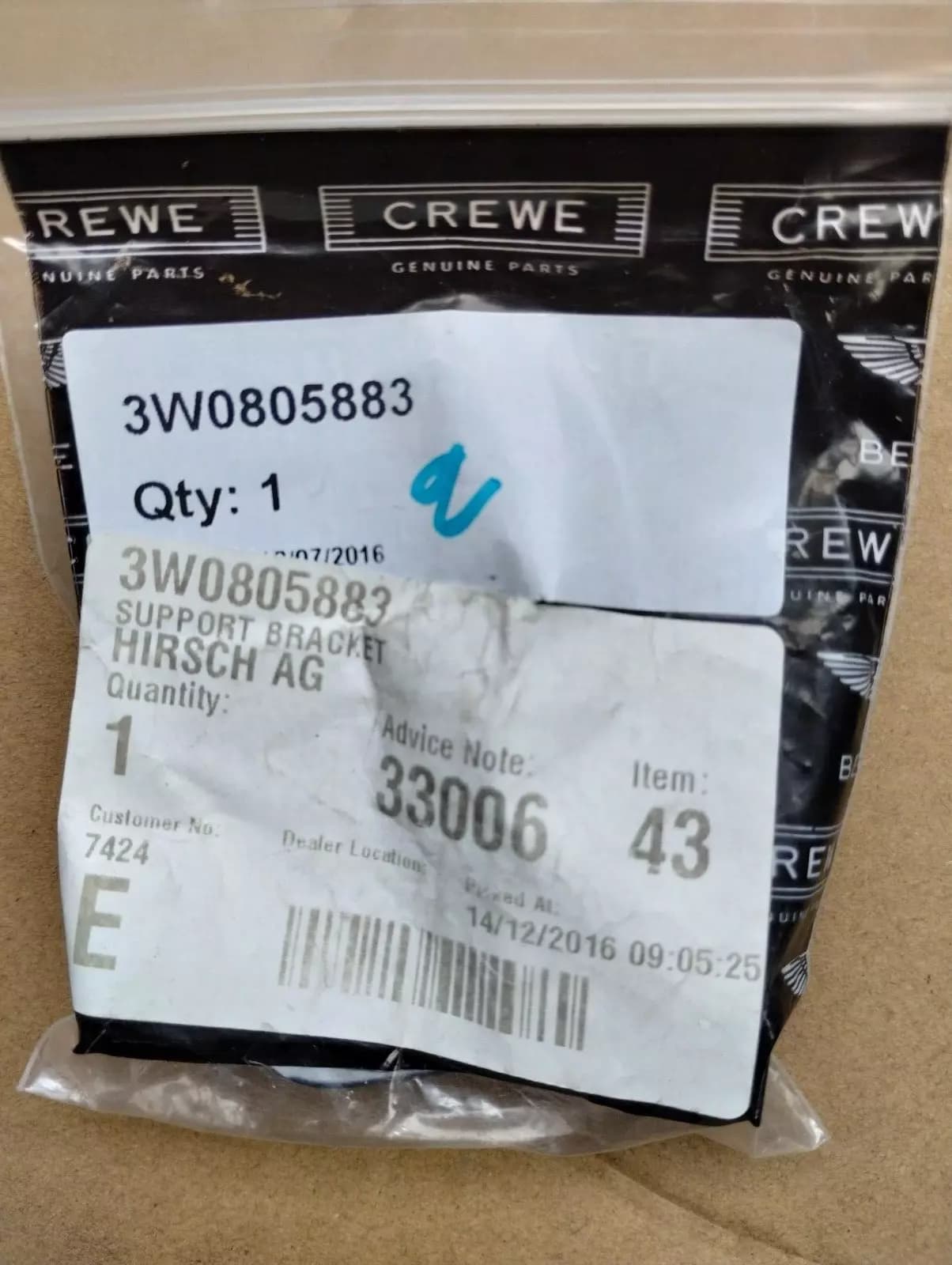 ORIGINAL BENTLEY SUPPORT BRACKET 1 PCS No: 3W0805883