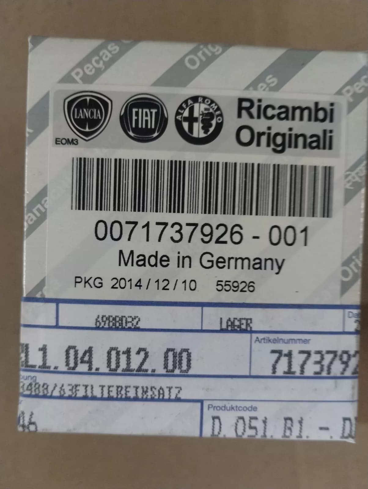 Genuine FIAT filter No: 71737926