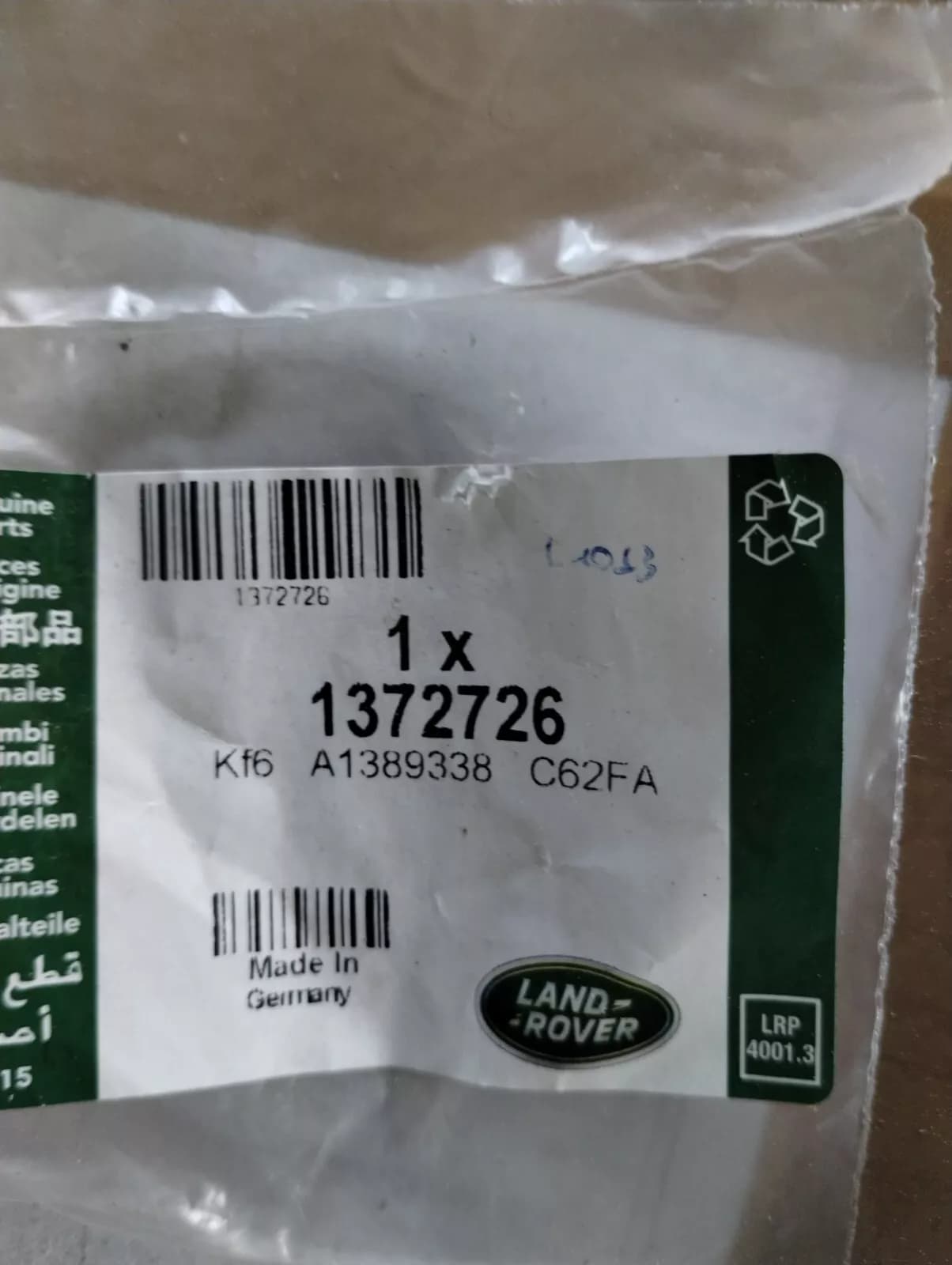 Jaguar, Land Rover, genuine Gasket No: 1372726