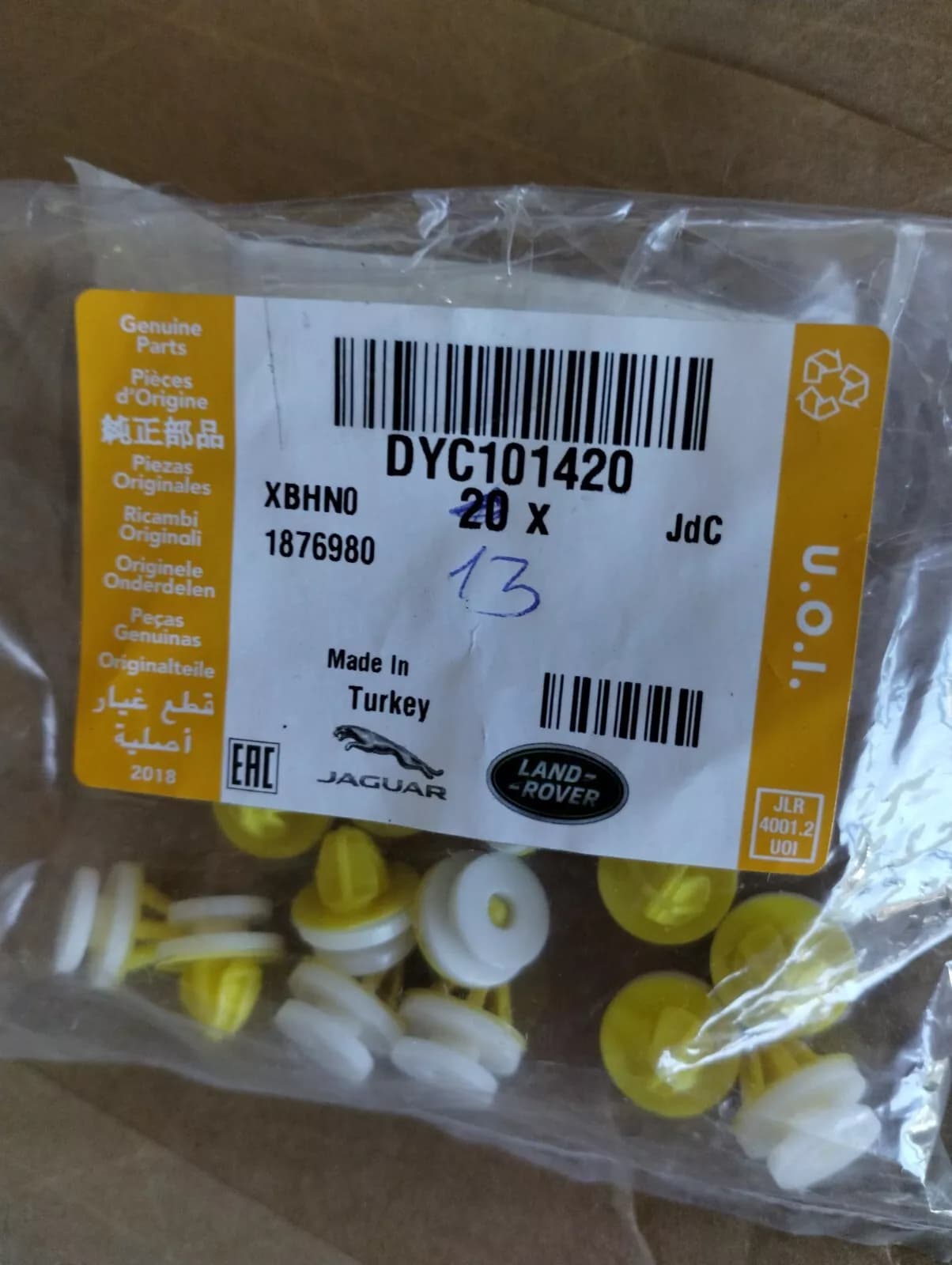 Genuine Jaguar, Land Rover, Clip 13 pcs no: DYC101420