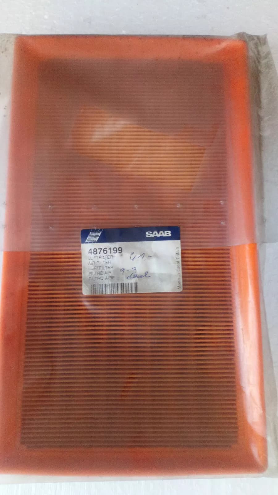 SAAB 9-3 Diesel air filter Year: 1998-2003 Nr:4876199
