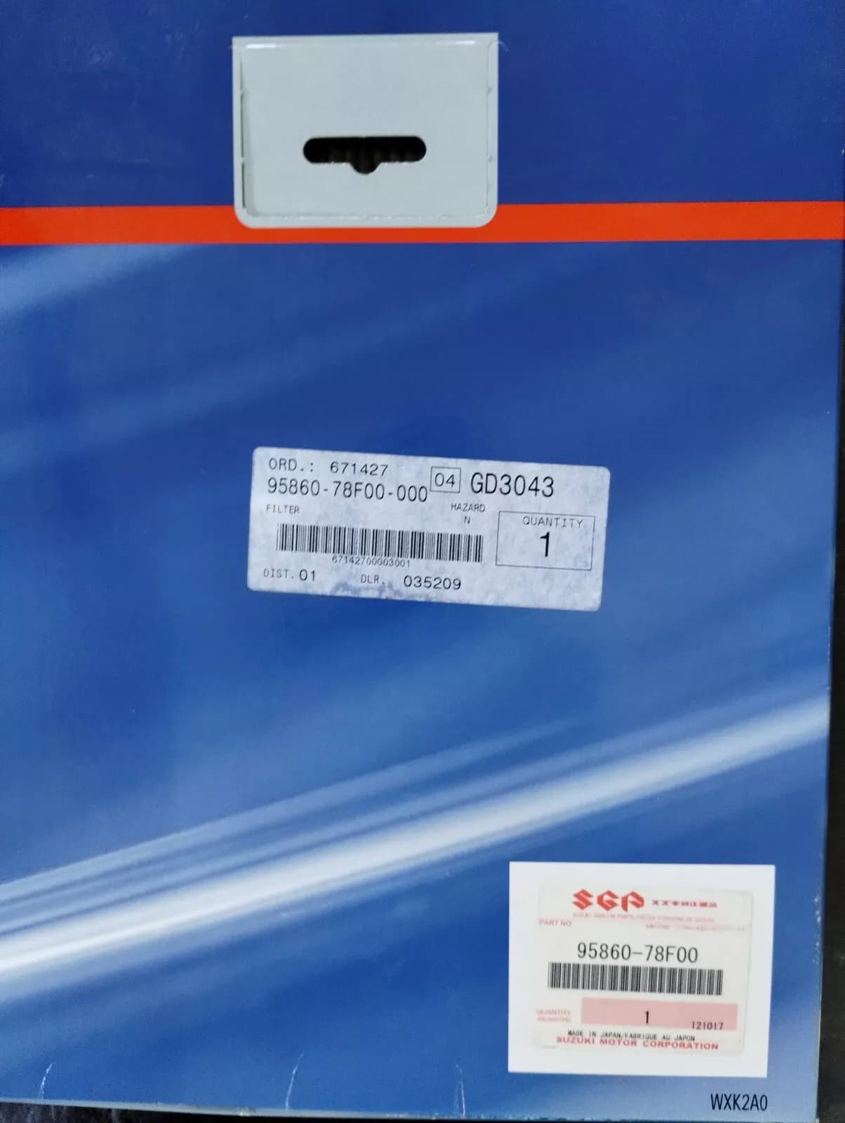 SUZUKI original filter No: 95860-78F00