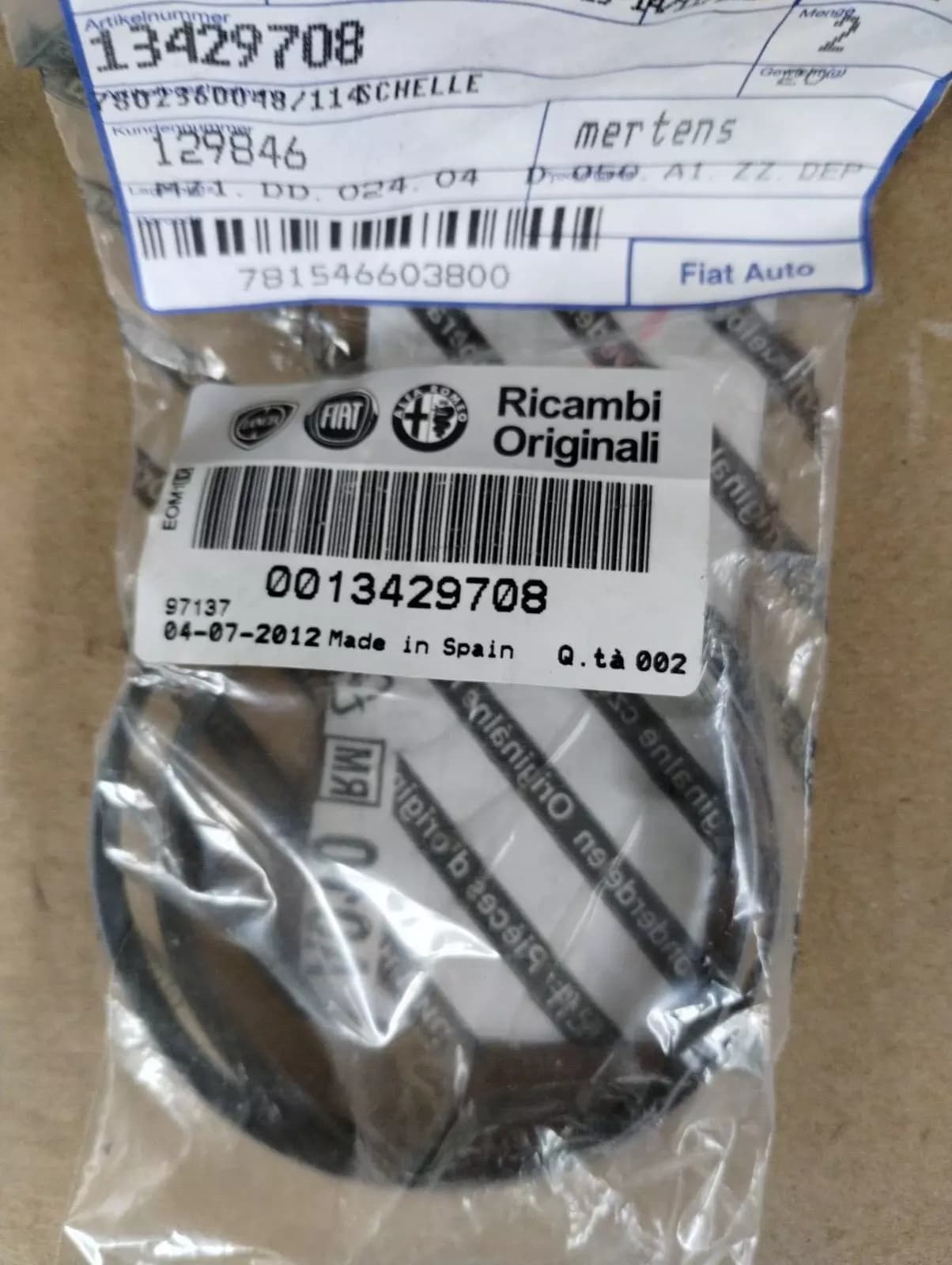 Genuine Fiat, Alfa Romeo clamp 2 pcs No: 13429708