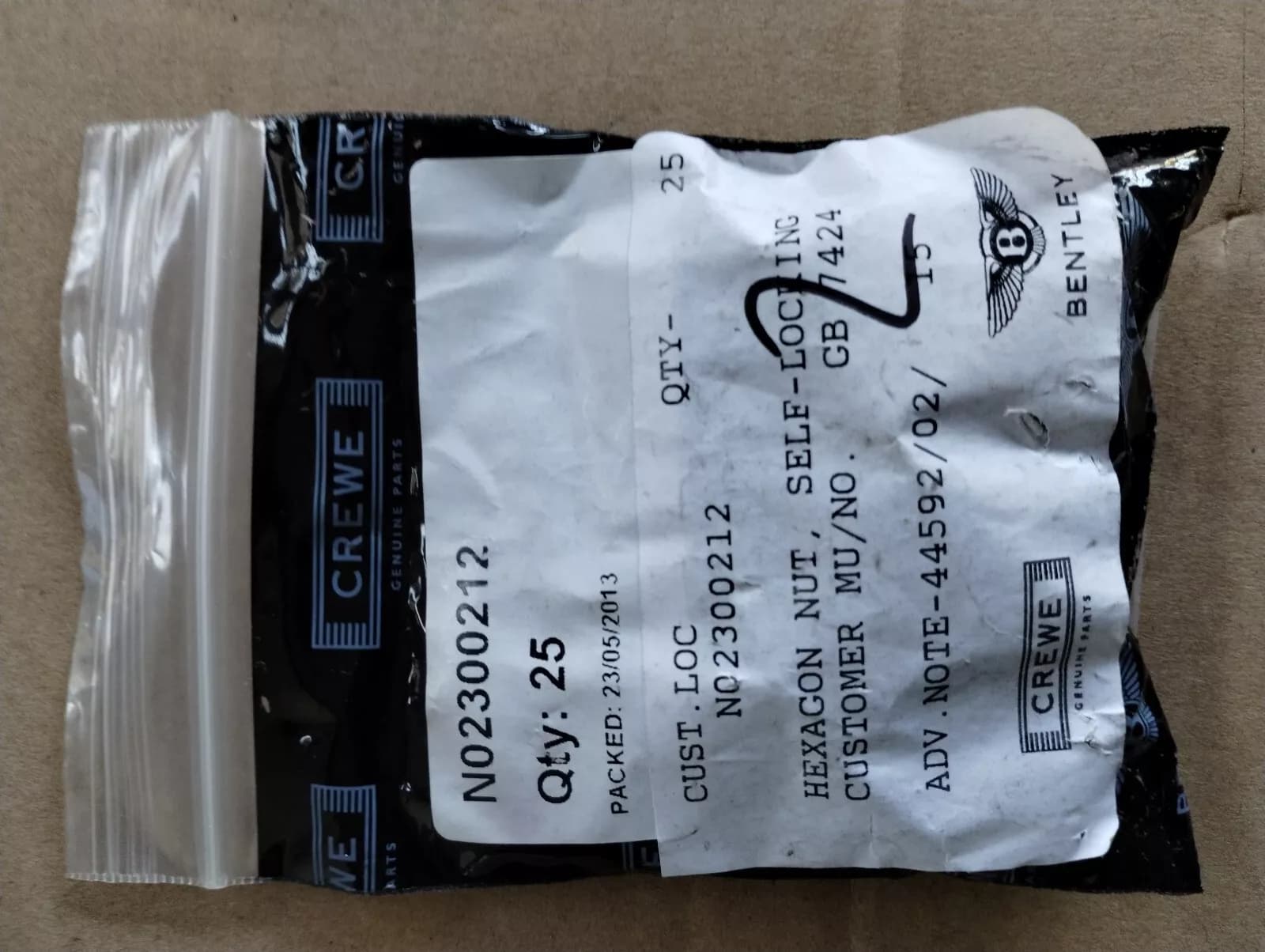 Bentley genuine 1 Package HEXAGON NUT No : N02300212