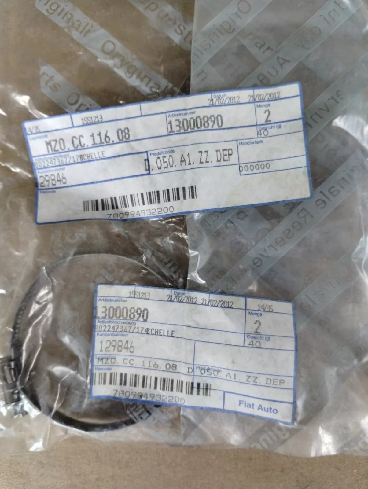 Genuine Fiat, Alfa Romeo clamp 2 pcs No: 13000890