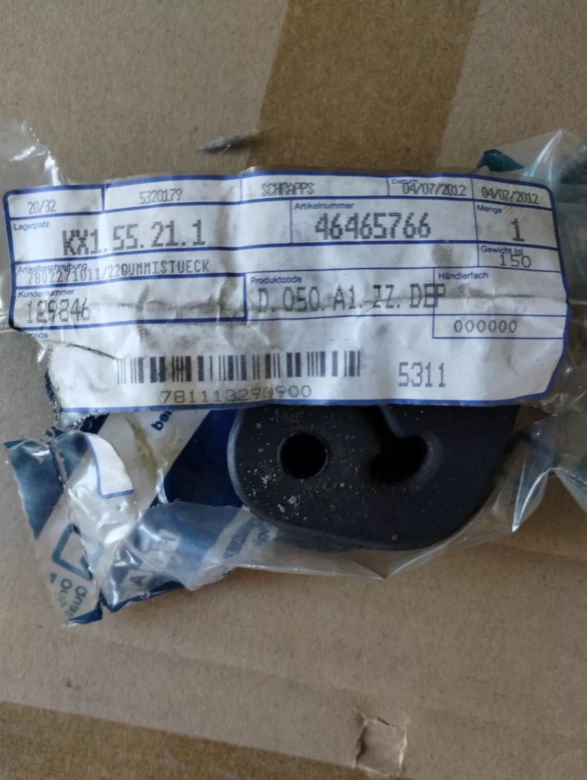 Genuine Fiat, Alfa Romeo rubber holder No: 46465766