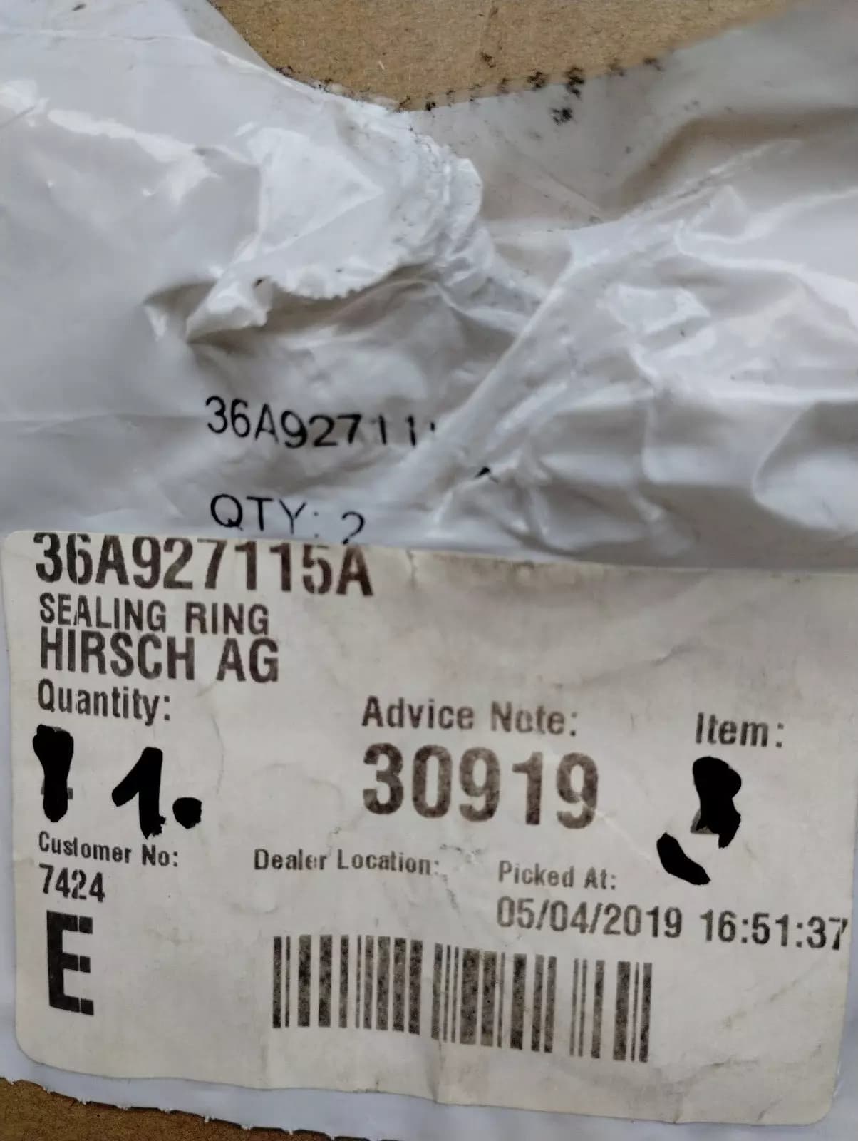 ORIGINAL BENTLEY SEALING RING 1 PCS No: 36A927115A