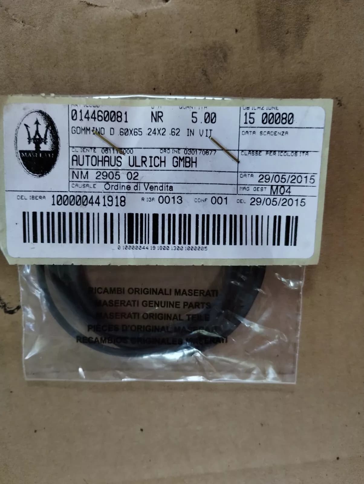 Genuine Maserati Rubber Washer No : 14460081