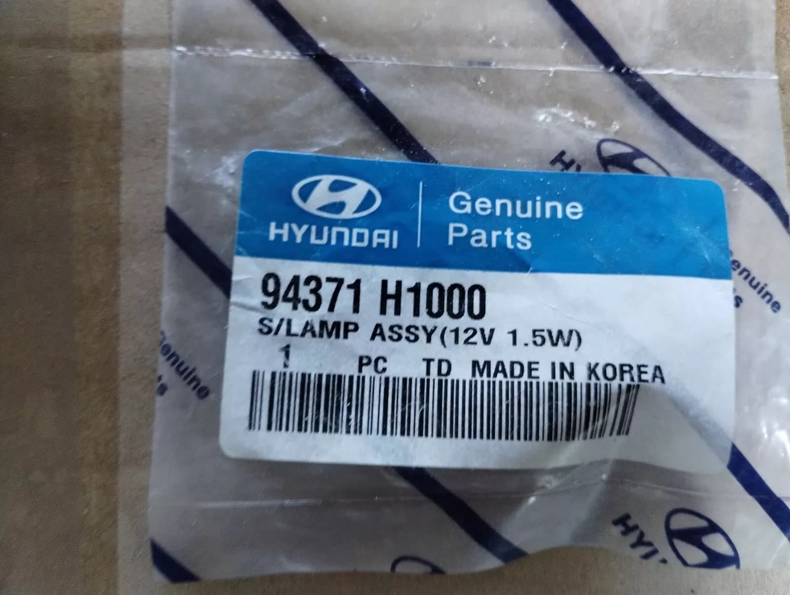 Genuine Hyundai, S/LAMP ASSY(12V 1.5W) 1 pcs Nr: 94371H1000