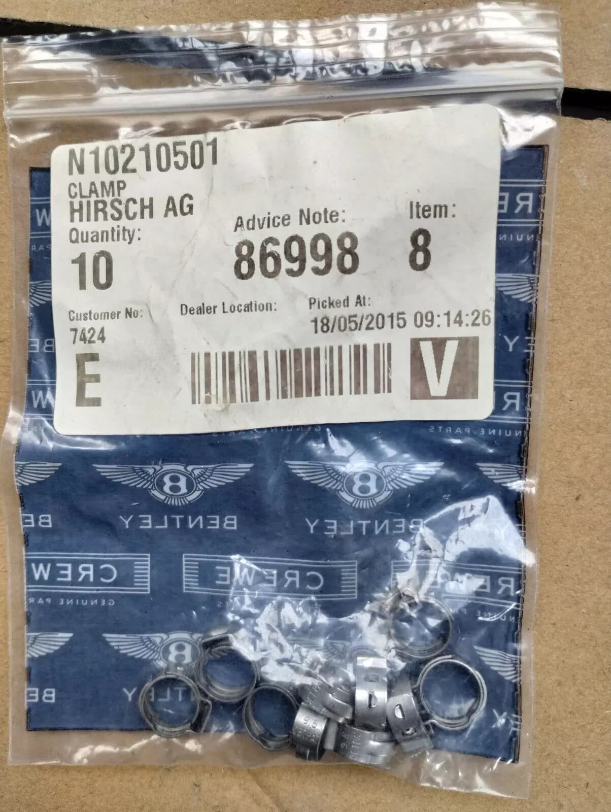 ORIGINAL BENTLEY CLAMP 10 PCS NR: N10210501