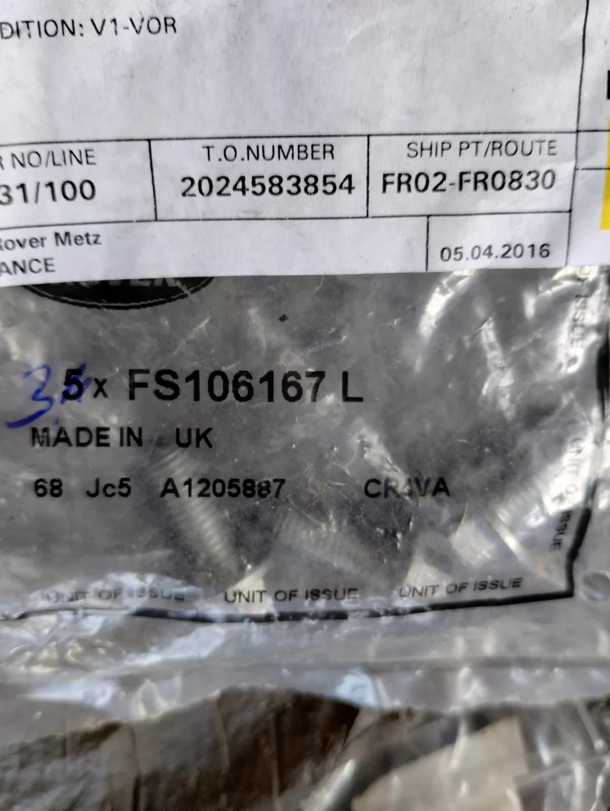 Genuine Jaguar, Land Rover, screw 3 Pcs Nr: FS106167L