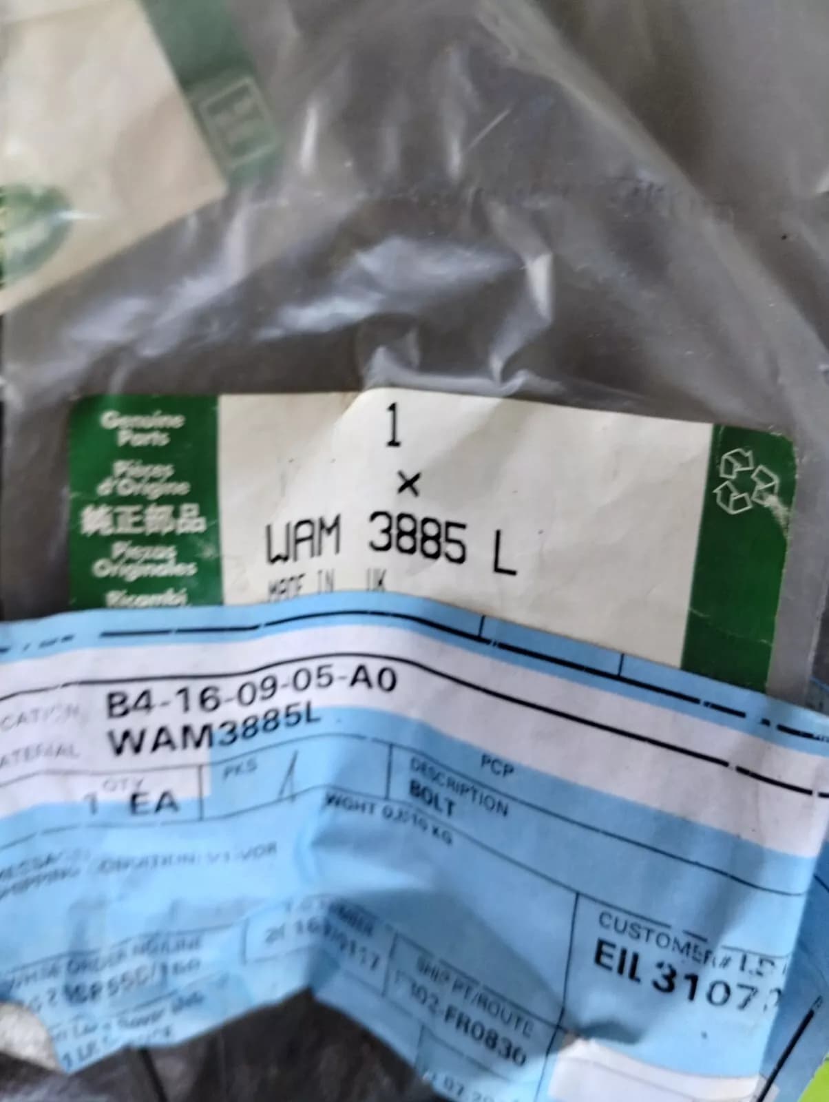 Genuine Jaguar, Land Rover, bolt 1 Pcs Nr: WAM3885L