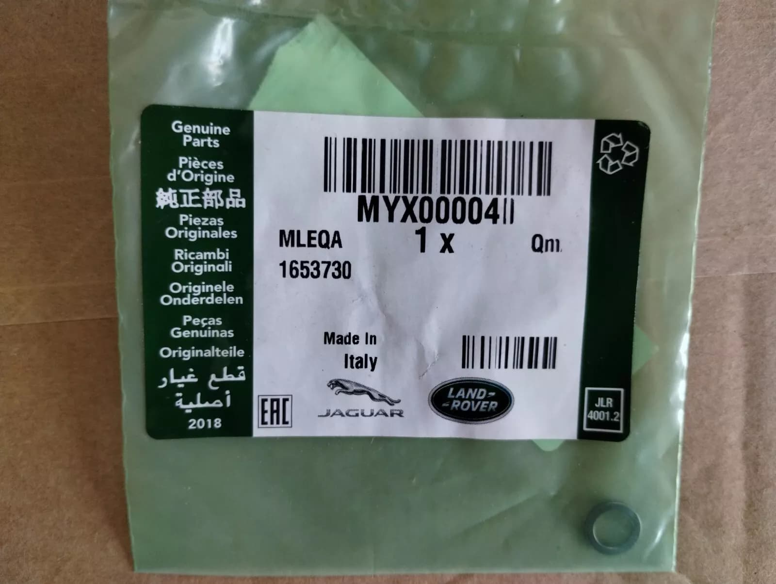 Genuine Jaguar, Land Rover, O ring 1 pcs no: MYX000040