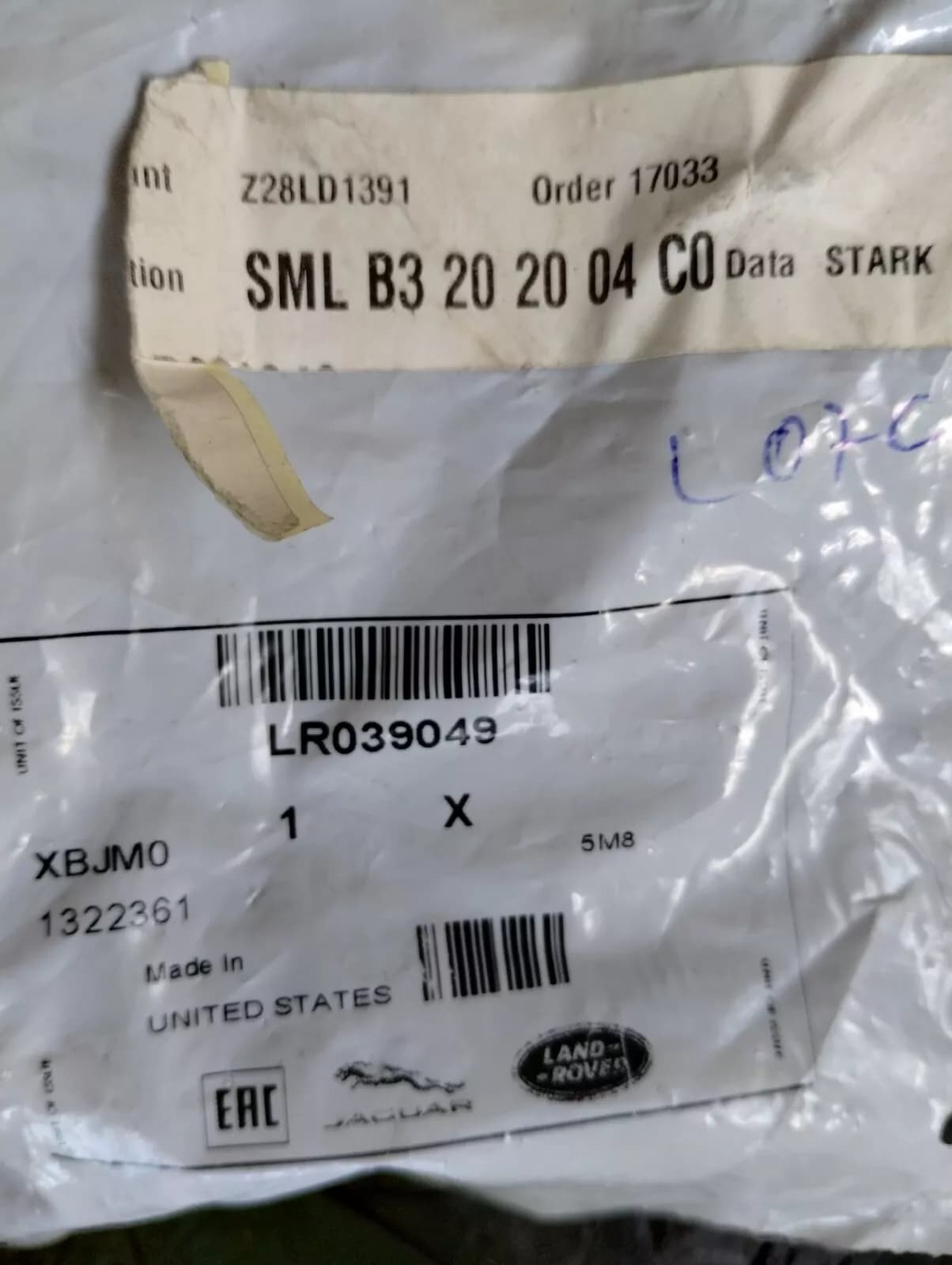 Genuine Jaguar, Land Rover, bolt 1 Pcs No: LR039049