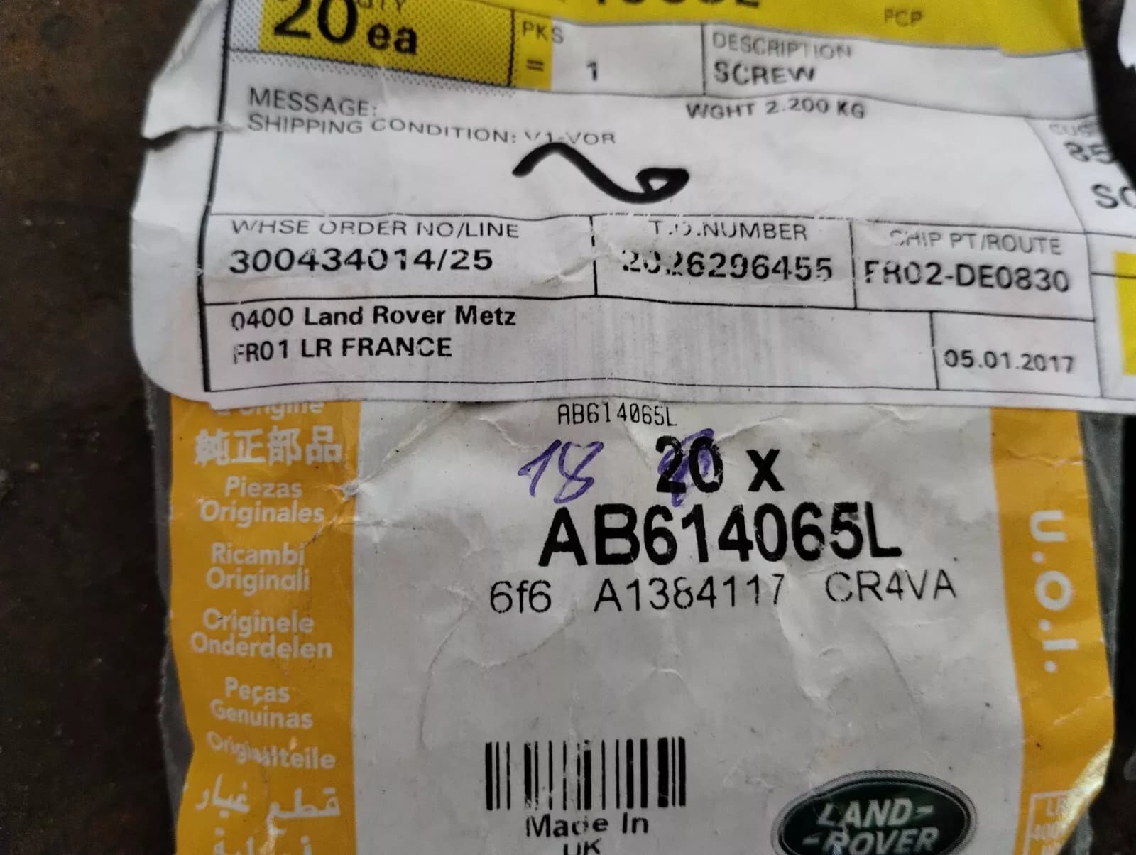 Genuine Jaguar, Land Rover, screw 18 Pcs No: AB614065L