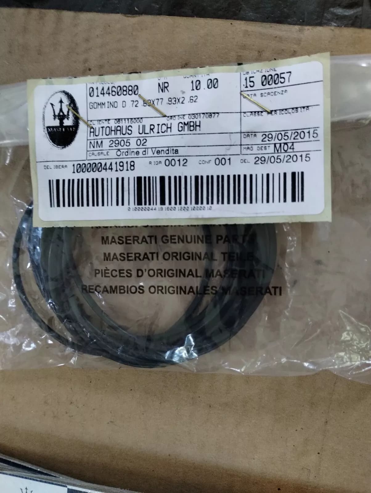 Genuine Maserati Rubber Washer No: 14460880