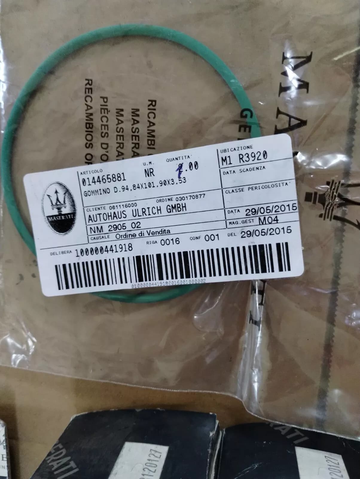 Genuine Maserati Rubber Gasket No: 14465881