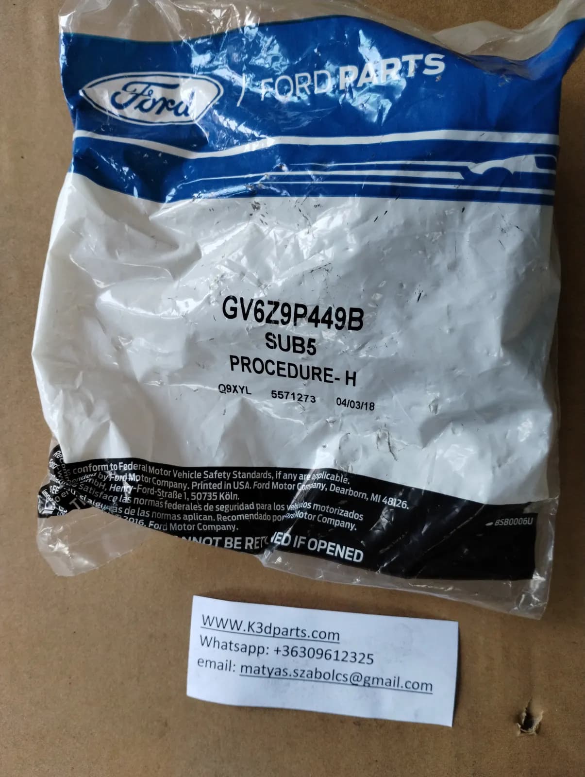 Genuine Ford Engine EGR System Modification. Part number GV6Z9P449B SUB5, Q9XYL 5571273.