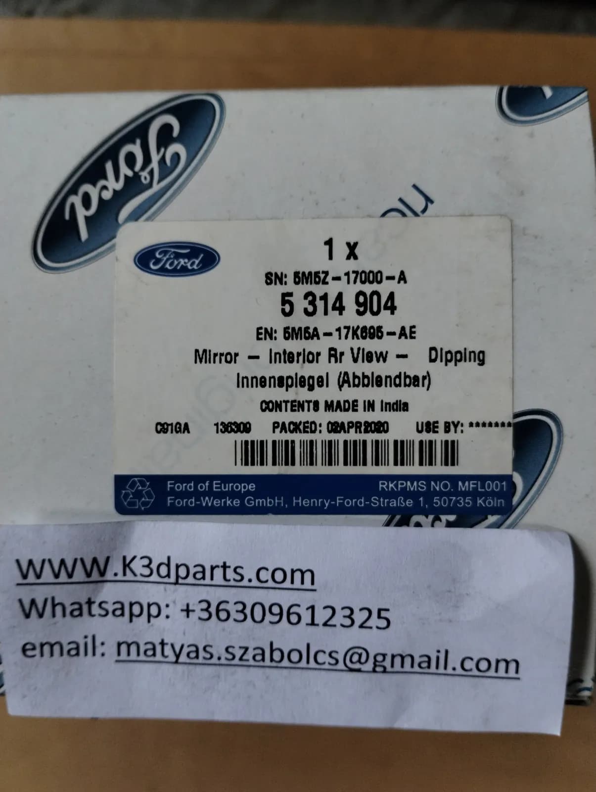 Genuine Ford Mirror - Interior Rear View - Dipping.