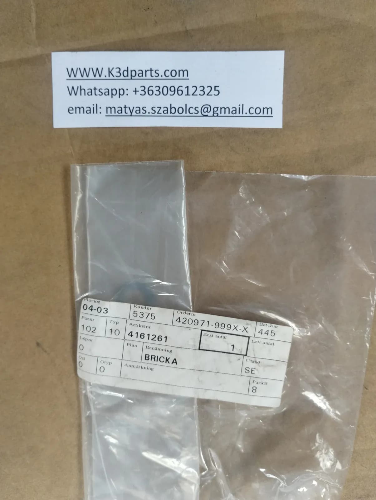 Genuine Saab Washer, Charge air cooler. Part Number: 4161261.