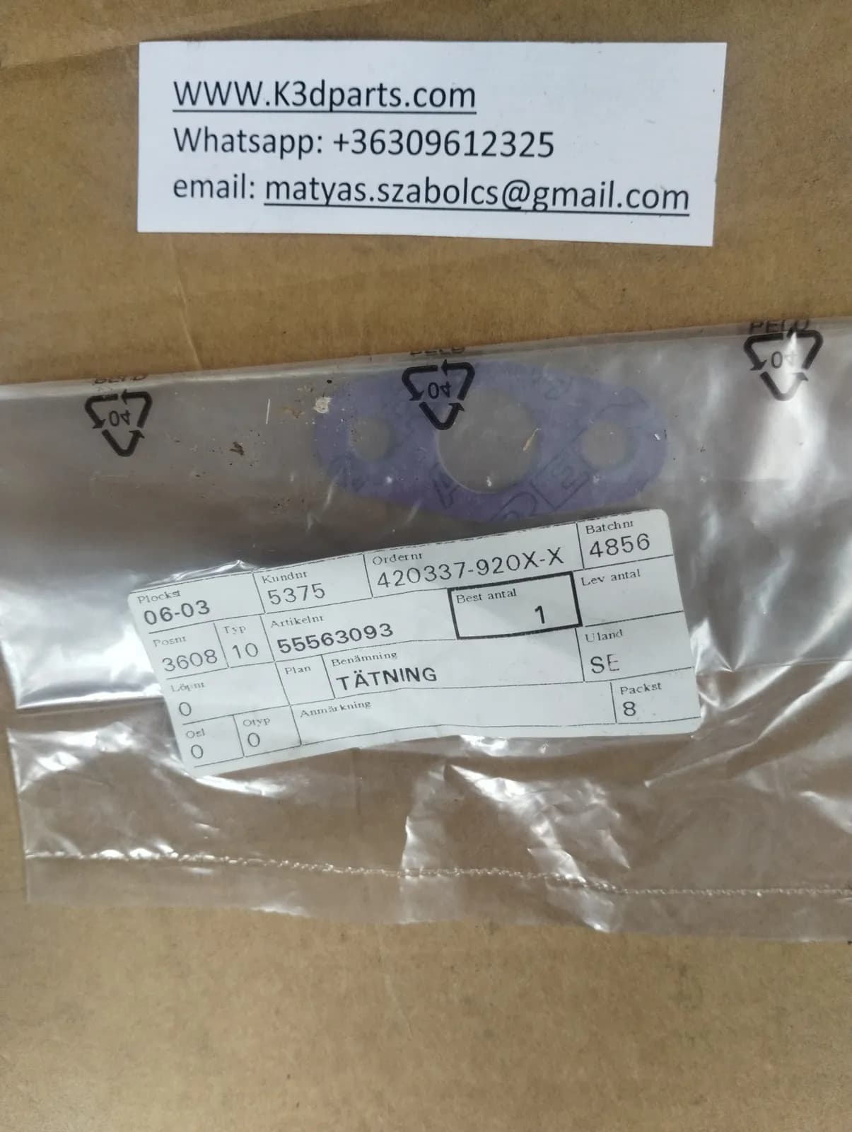 Genuine Saab Turbo Oil Return Gasket.  Number: 55563093.