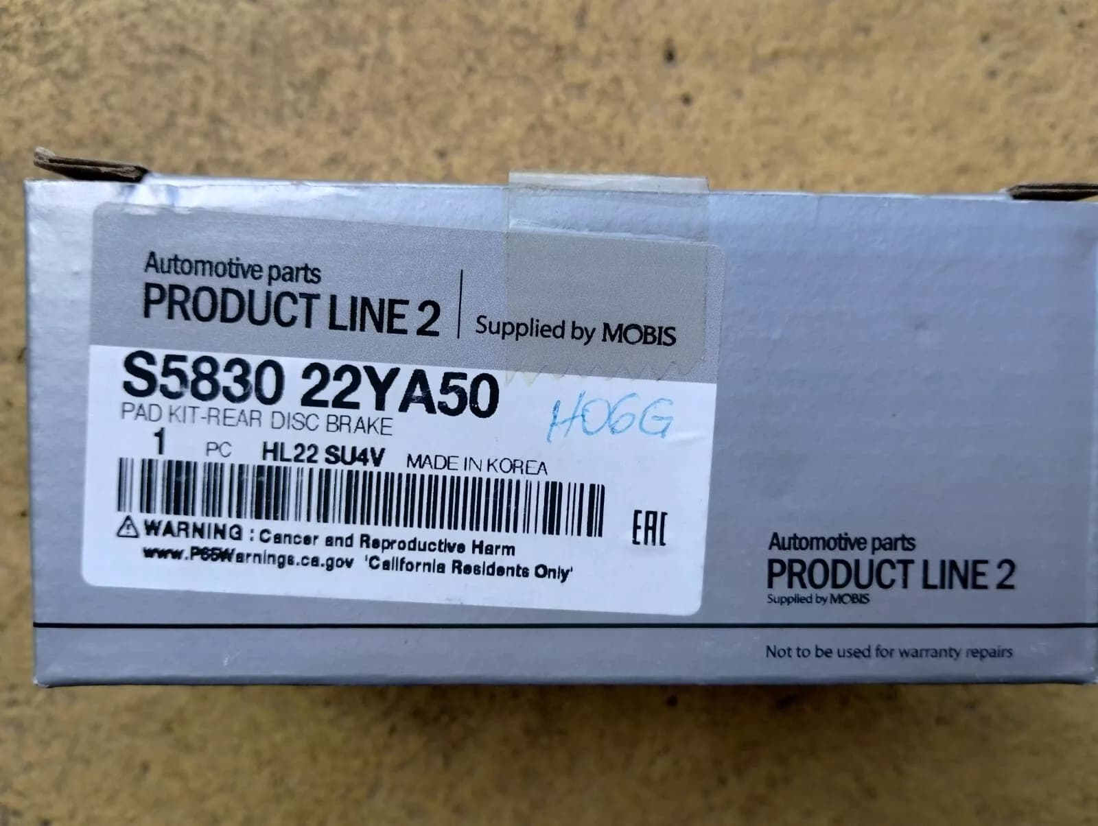 Mobis Original Hyundai, Kia Pad kit rear No: S583022YA50