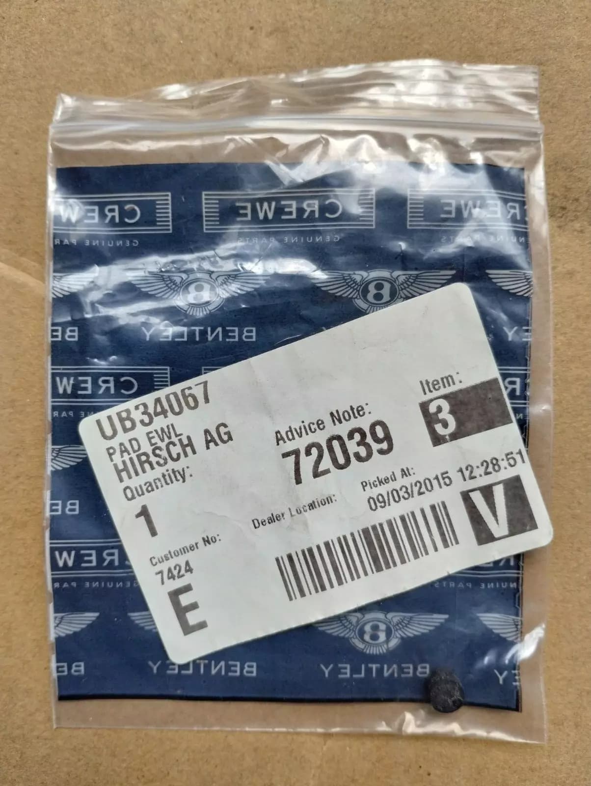 ORIGINAL VW GROUP PARTS, PAD EWL 1 PCS Nr: UB34067